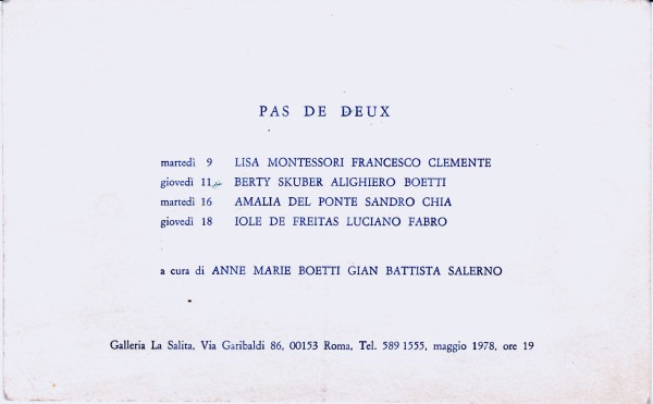 Pas de deux, invito della mostra alla Galleria La Salita, Roma (1978)