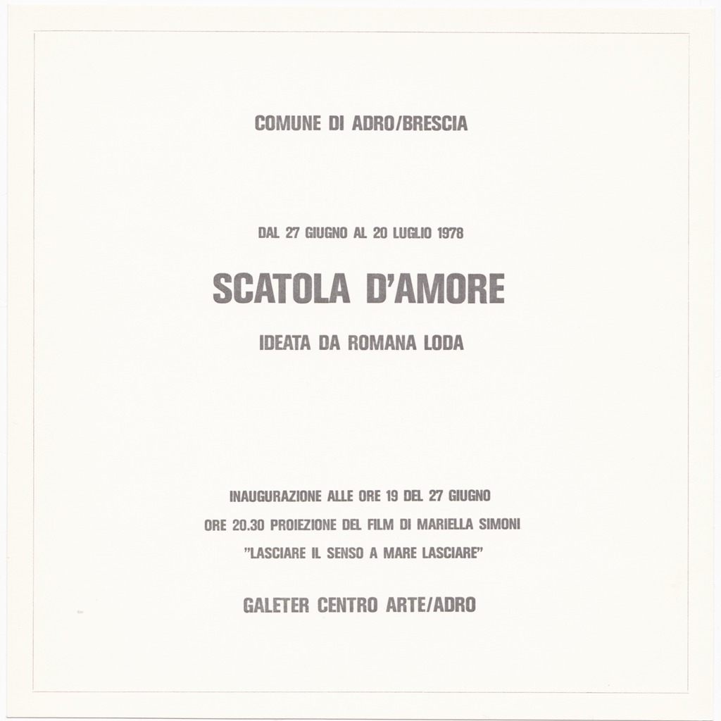 Scatola d'amore, 1978, Galeter Centro Arte di Adro (BS)